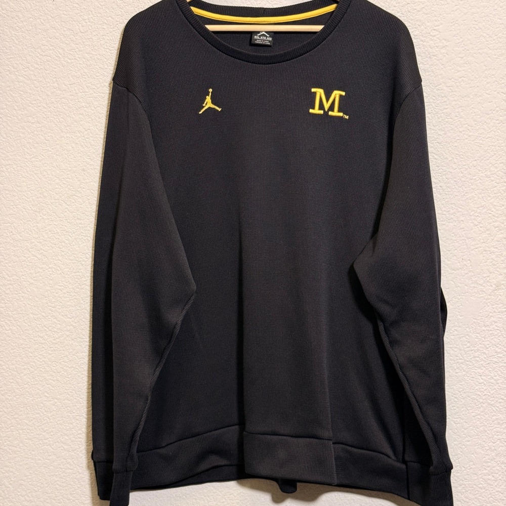 Jordan Michigan Wolverines Knit Sweater Mens 4XL Navy Blue Jumpman Pocket